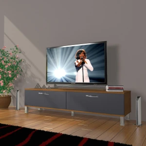 Eko 140 Mdf Std Krom Ayaklı Tv Ünitesi Tv Sehpası - Ceviz - Antrasit