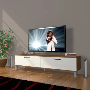 Eko 140 Mdf Std Krom Ayaklı Tv Ünitesi Tv Sehpası - Ceviz - Beyaz