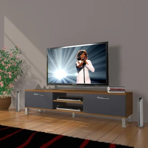 Eko 140 Mdf DVD Krom Ayaklı Tv Ünitesi Tv Sehpası - Ceviz - Antrasit