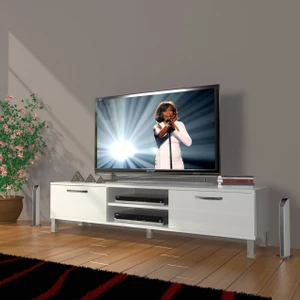 Eko 140 Mdf DVD Krom Ayaklı Tv Ünitesi Tv Sehpası - Parlak Beyaz