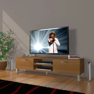 Eko 140 Mdf DVD Krom Ayaklı Tv Ünitesi Tv Sehpası - Naturel Ceviz