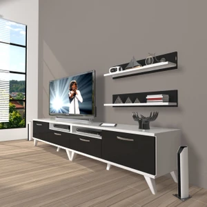 Eko 200R Mdf Retro Tv Ünitesi Tv Sehpası - Beyaz - Siyah