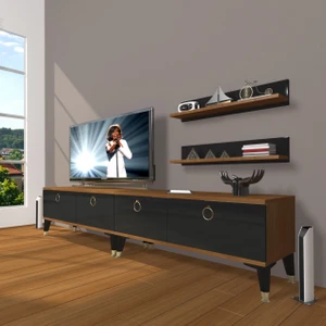 Eko 220T Mdf Gold Tv Ünitesi Tv Sehpası - Ceviz - Siyah