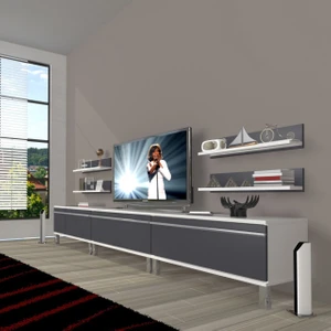 Eko 270R Mdf Krom Ayaklı Tv Ünitesi Tv Sehpası - Beyaz - Antrasit