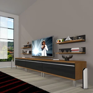 Eko 270R Mdf Krom Ayaklı Tv Ünitesi Tv Sehpası - Ceviz - Siyah