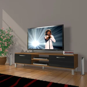 Eko 140 Slm DVD Krom Ayaklı Tv Ünitesi Tv Sehpası - Ceviz - Siyah