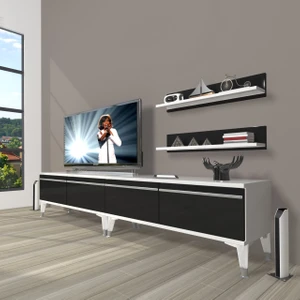 Eko 200T Mdf Silver Tv Ünitesi Tv Sehpası - Beyaz - Siyah