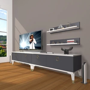 Eko 220T Mdf Gold Tv Ünitesi Tv Sehpası - Beyaz - Antrasit