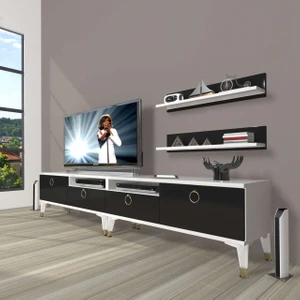 Eko 220R Mdf Gold Tv Ünitesi Tv Sehpası - Beyaz - Siyah