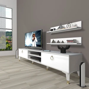 Eko 4 Mdf DVD Gold Tv Ünitesi Tv Sehpası - Parlak Beyaz