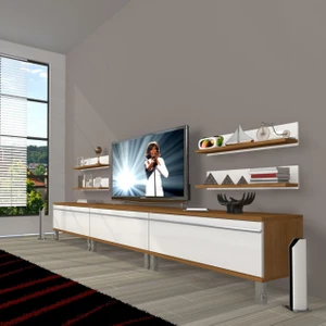 Eko 270R Mdf Krom Ayaklı Tv Ünitesi Tv Sehpası - Ceviz - Beyaz