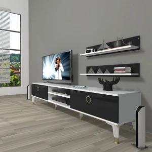 Eko 4 Mdf DVD Gold Tv Ünitesi Tv Sehpası - Beyaz - Siyah