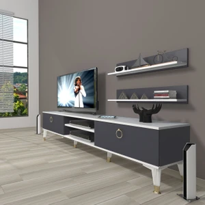 Eko 4 Mdf DVD Gold Tv Ünitesi Tv Sehpası - Beyaz - Antrasit