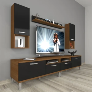 Eko 5220DA Mdf Krom Ayaklı Tv Ünitesi Tv Sehpası - Ceviz - Siyah