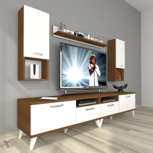 Eko 5220DA Mdf Retro Tv Ünitesi Tv Sehpası - Ceviz - Beyaz