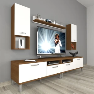 Eko 5220DA Mdf Krom Ayaklı Tv Ünitesi Tv Sehpası - Ceviz - Beyaz