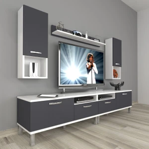 Eko 5220DA Mdf Krom Ayaklı Tv Ünitesi Tv Sehpası - Beyaz - Antrasit