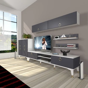 Eko 6y Mdf DVD Gold Tv Ünitesi Tv Sehpası - Beyaz - Antrasit