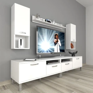 Eko 5220DA Mdf Krom Ayaklı Tv Ünitesi Tv Sehpası - Parlak Beyaz