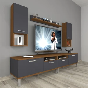 Eko 5220DA Mdf Krom Ayaklı Tv Ünitesi Tv Sehpası - Ceviz - Antrasit