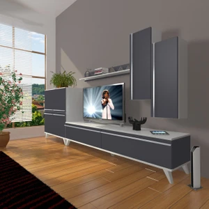 Eko 6 Mdf Std Retro Tv Ünitesi Tv Sehpası - Beyaz - Antrasit