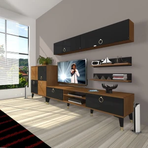Eko 6y Mdf DVD Gold Tv Ünitesi Tv Sehpası - Ceviz - Siyah