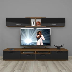 Eko 5220 Slm Krom Ayaklı Tv Ünitesi Tv Sehpası - Ceviz - Siyah