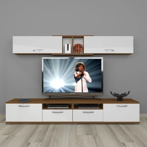 Eko 5220 Slm Krom Ayaklı Tv Ünitesi Tv Sehpası - Ceviz - Beyaz
