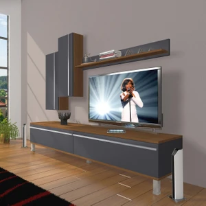Eko 7 Mdf Std Krom Ayaklı Tv Ünitesi Tv Sehpası - Ceviz - Antrasit