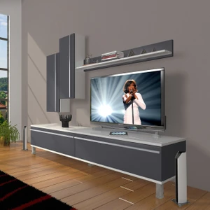 Eko 7 Mdf Std Krom Ayaklı Tv Ünitesi Tv Sehpası - Beyaz - Antrasit