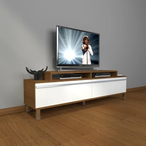 Ekoflex 4 Mdf Krom Ayaklı Tv Ünitesi Tv Sehpası - Ceviz - Beyaz