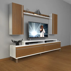 Ekoflex 7 Mdf Krom Ayaklı Tv Ünitesi Tv Sehpası - Beyaz - Ceviz