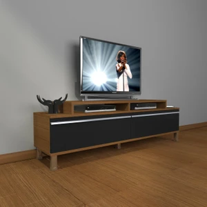 Ekoflex 4 Mdf Krom Ayaklı Tv Ünitesi Tv Sehpası - Ceviz - Siyah