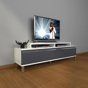 Ekoflex 4 Mdf Krom Ayaklı Tv Ünitesi Tv Sehpası - Beyaz - Antrasit