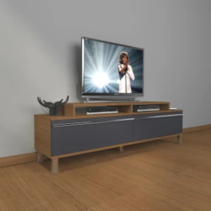 Ekoflex 4 Mdf Krom Ayaklı Tv Ünitesi Tv Sehpası - Ceviz - Antrasit