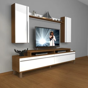 Ekoflex 7 Mdf Krom Ayaklı Tv Ünitesi Tv Sehpası - Ceviz - Beyaz