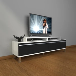 Ekoflex 4 Mdf Krom Ayaklı Tv Ünitesi Tv Sehpası - Beyaz - Siyah