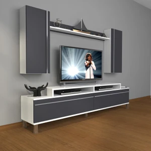 Ekoflex 7 Mdf Krom Ayaklı Tv Ünitesi Tv Sehpası - Beyaz - Antrasit
