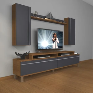 Ekoflex 7 Mdf Krom Ayaklı Tv Ünitesi Tv Sehpası - Ceviz - Antrasit
