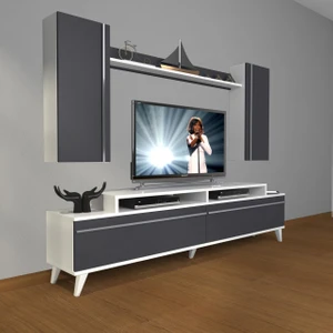 Ekoflex 7 Mdf Retro Tv Ünitesi Tv Sehpası - Beyaz - Antrasit