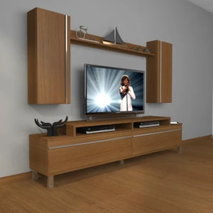 Ekoflex 7 Mdf Krom Ayaklı Tv Ünitesi Tv Sehpası - Naturel Ceviz