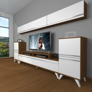 Ekoflex 9 Mdf Retro Tv Ünitesi Tv Sehpası - Ceviz - Beyaz