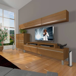 Ekoflex 8 Mdf Krom Ayaklı Tv Ünitesi Tv Sehpası - Naturel Ceviz