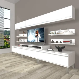 Ekoflex 8y Mdf Krom Ayaklı Tv Ünitesi Tv Sehpası - Parlak Beyaz