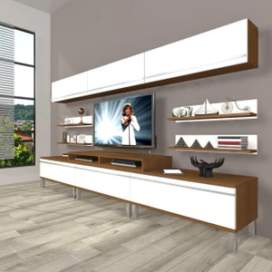 Ekoflex 8y Mdf Krom Ayaklı Tv Ünitesi Tv Sehpası - Ceviz - Beyaz