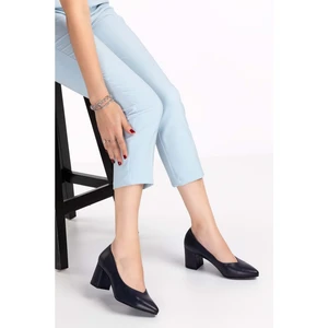 Kadın Hakiki Deri Klasik Topuklu Ayakkabı ŞHN.1930 - Lacivert - 38