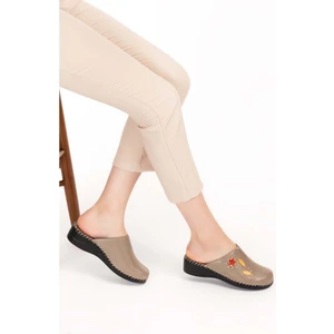 Kadın Hakiki Deri Ortopedik Sabo Terlik   YPRK.811 - Vizon - 42