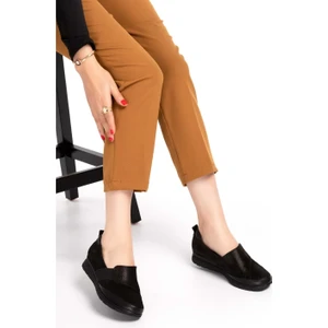 Kadın Hakiki Deri Anatomik Yumuşak Taban Günlük Ayakkabı PYT.1205 - Siyah Sim - 36