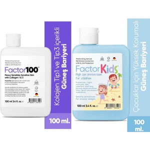 FACTOR100 Güneş Kremi SPF50+ 100 Ml+Factor Kids Güneş Kremi SPF50+ 100 ml