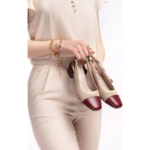 Hakiki Deri Renkli Kombin Klasik Topuklu Ayakkabı VDT.400 - Bordo-Bej-Haki - 42